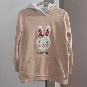 Light Pink Fleece Hoodie w/ Cute Bunny Graphic
